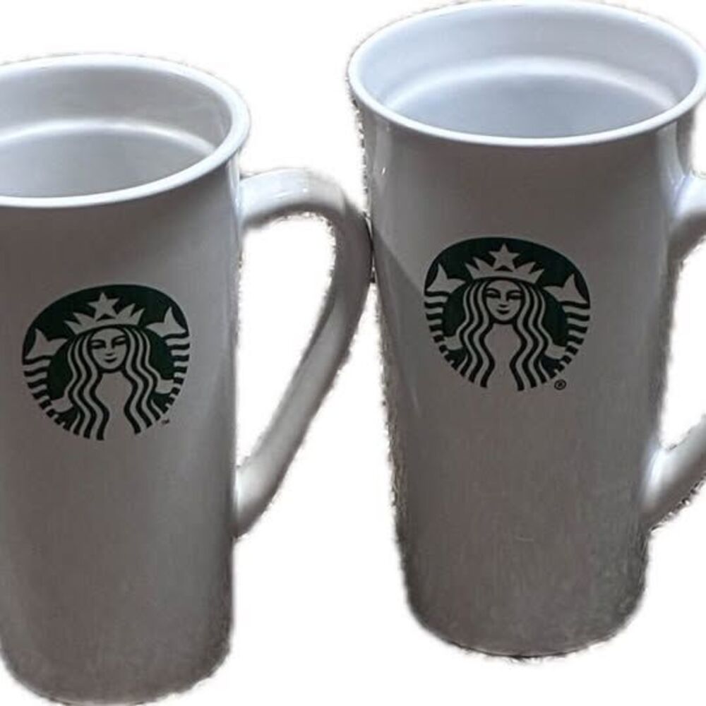 Starbucks White Tall Mugs Pair